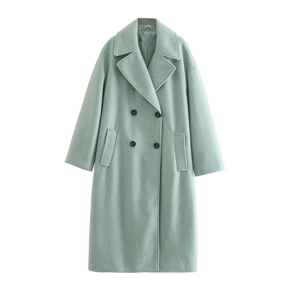 Temperament Commuting Lightly Cooked Wind Solid Color Lapel Woolen Coat