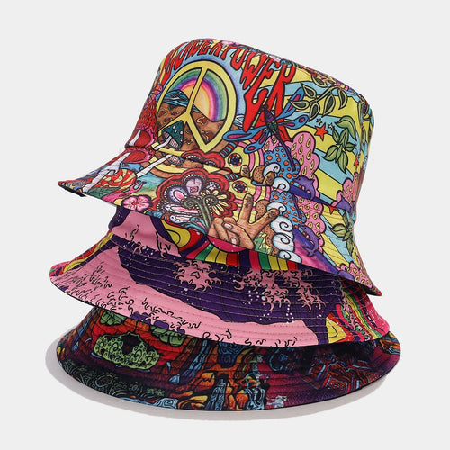 Graffiti Double-sided Bucket Hat Female Party Hip Hop Bucket Hat