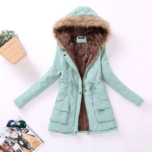 Autumn and Winter Plus Size Hooded Mid-length Cotton Jacket