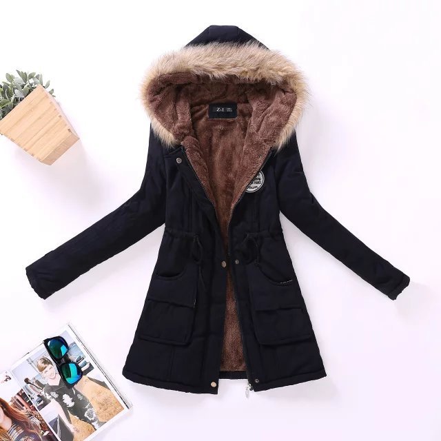 Autumn and Winter Plus Size Hooded Mid-length Cotton Jacket