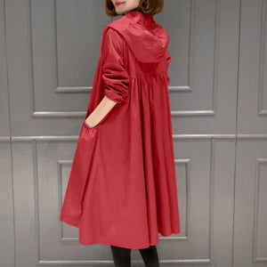 Korean Style Hooded Mid-Length Over-The-Knee Trench Coat