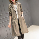 Korean Style Hooded Mid-Length Over-The-Knee Trench Coat