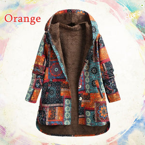 Retro Ethnic Floral Print Plus Size Cotton Jacket