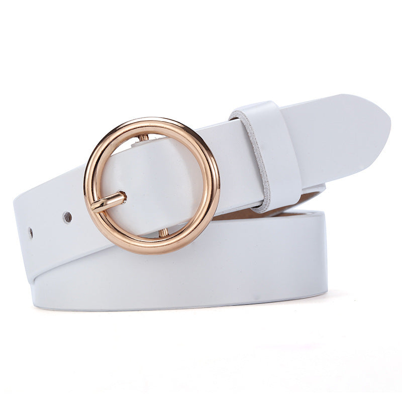 Round Buckle Belt Women Leather Korean Version Belt