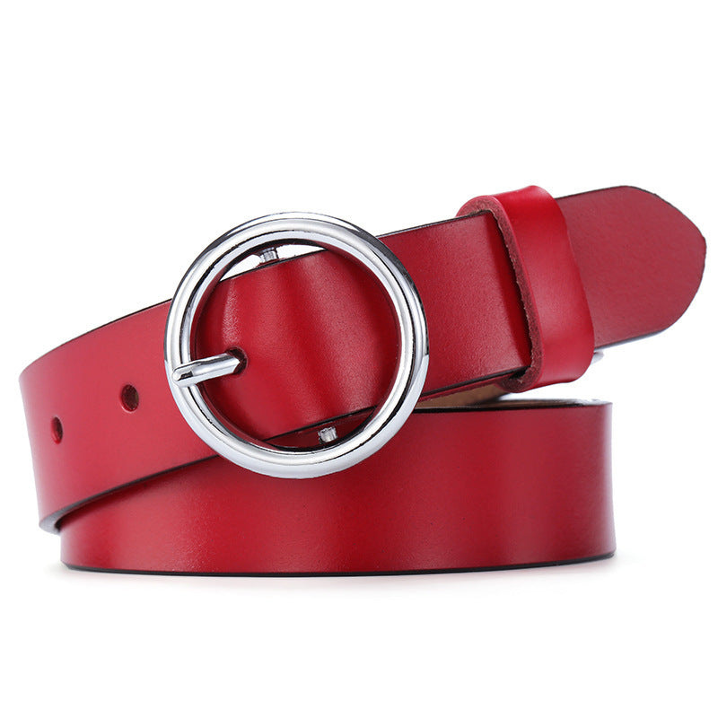 Round Buckle Belt Women Leather Korean Version Belt