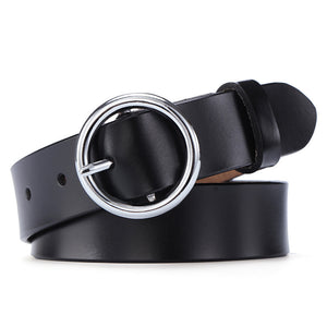 Round Buckle Belt Women Leather Korean Version Belt