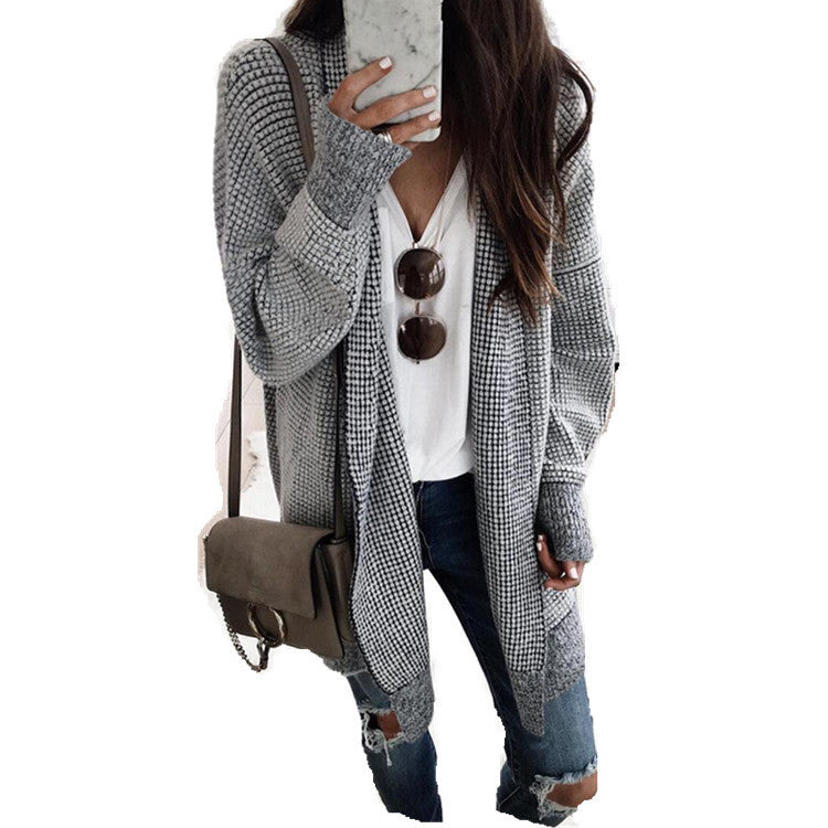 Ladies Fashion Plaid Woolen Cardigan Jacket