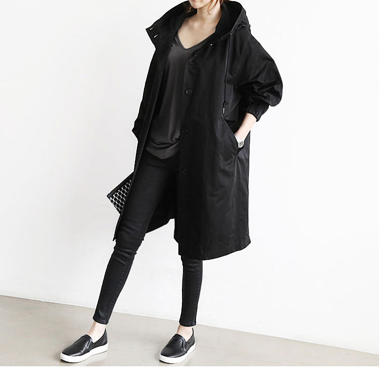 Korean Version Of The Thin Windbreaker Fat Mm mid-Length 200 kg Loose Coat