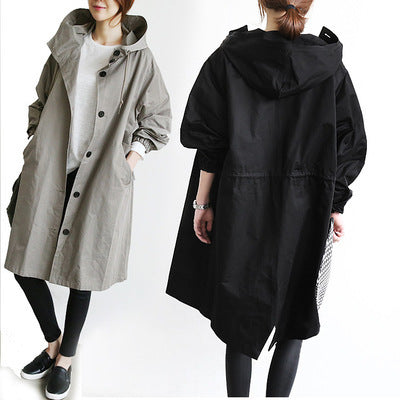 Korean Version Of The Thin Windbreaker Fat Mm mid-Length 200 kg Loose Coat