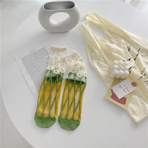 Retro Personality Breathable Glass Silk Socks Japanese Bright Color Socks