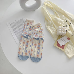 Retro Personality Breathable Glass Silk Socks Japanese Bright Color Socks