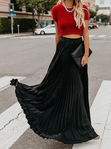 Women Fashion Casual Skirt Girls High Waist Long Skirts