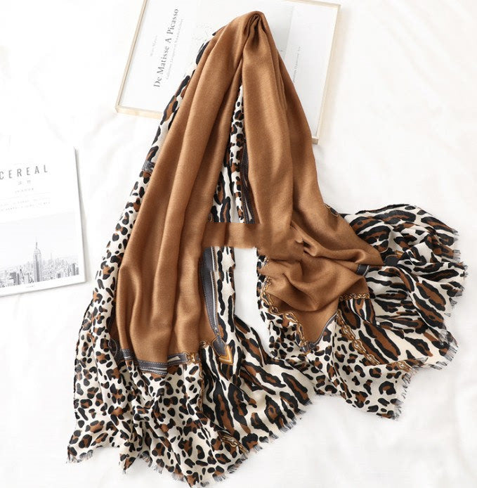 Men's And Women's Cotton Scarf Casual Leopard Print Long Gauze Scarf