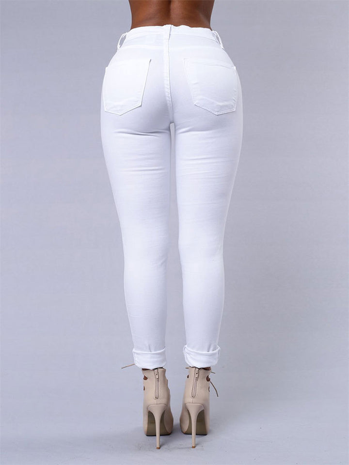 High Quality Women Casual Hole Jeans High Waist Skinny Pant Pencil Jeans Ripped Sexy Female Girls Trousers Denim Jeans