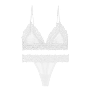 Bra-Set Brassiere Sex-Lingerie-Set Mesh Bralette Lace T-Back Transparent Push-Up V-Neck