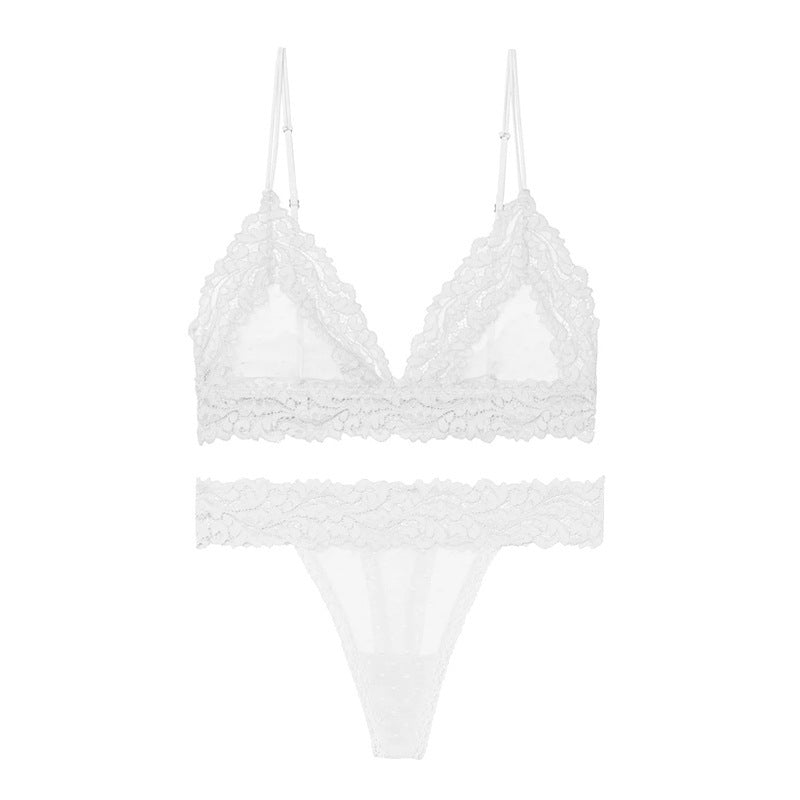 Bra-Set Brassiere Sex-Lingerie-Set Mesh Bralette Lace T-Back Transparent Push-Up V-Neck