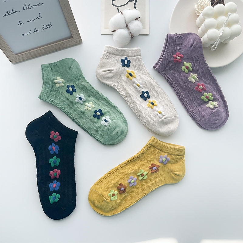 Retro Socks Shallow Mouth Flower Socks Women