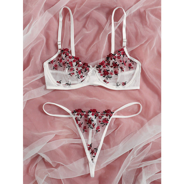 Underwear Floral Embroidery Erotic Lingerie Set