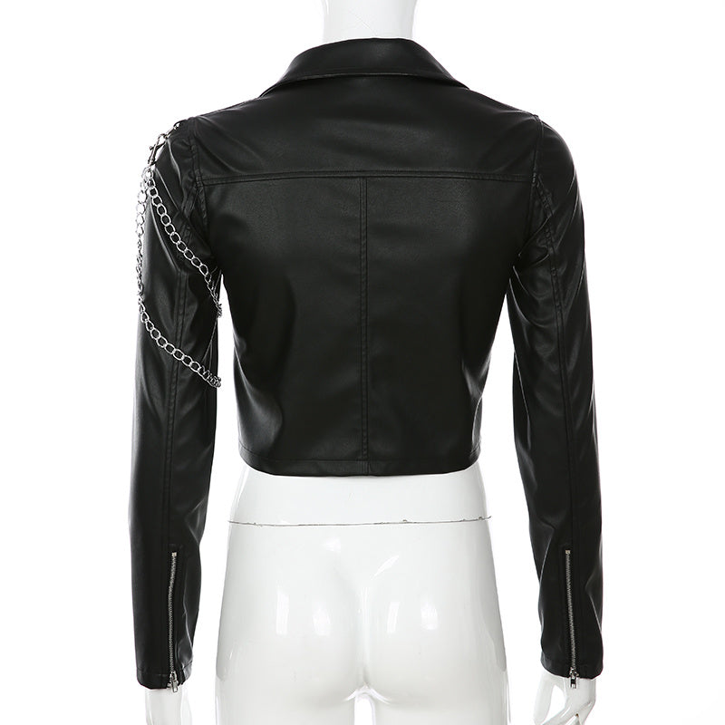 Arm chain leather jacket