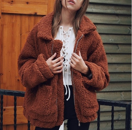 Casual Coat Female Autumn Winter New Europe And The United States Fur Wool Loose Coat