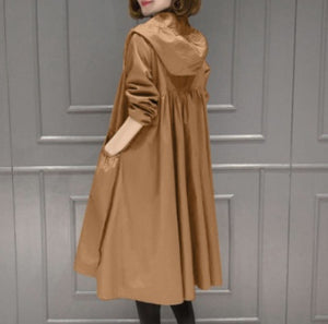 Korean Style Hooded Mid-Length Over-The-Knee Trench Coat