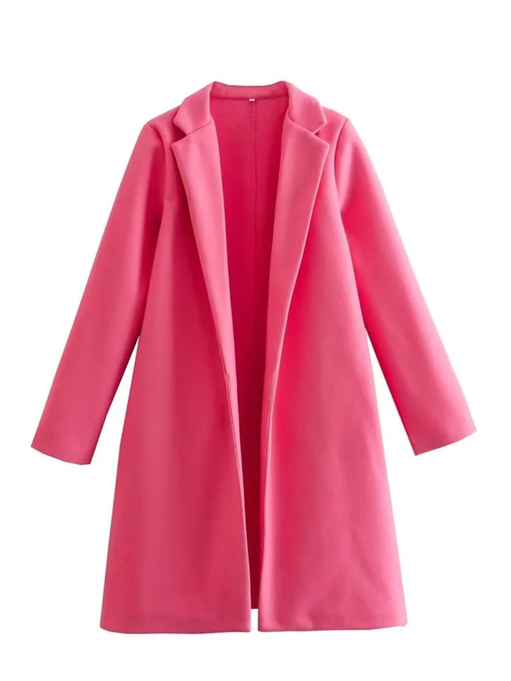 Women's Casual Woolen Lapel Non-buckle Overcoat Coat