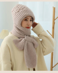 Women's Fleece-lined Scarf And Hat Winter Warm Knitted Hat Scarf