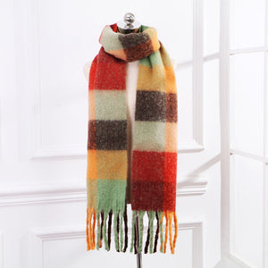 Plaid Mohair Scarf Colored Ladies