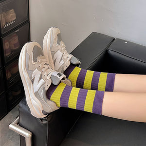 Dopamine Retro Mid-calf Length Double Needle Sweet Cool Street Ladies Loose Socks