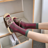 Dopamine Retro Mid-calf Length Double Needle Sweet Cool Street Ladies Loose Socks