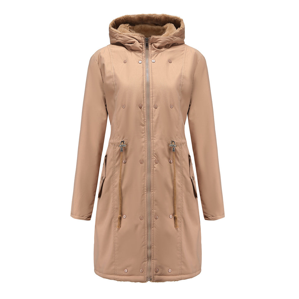 Women's Cotton-padded Coat Detachable Fur Collar Mid-length Long Sleeve Parka