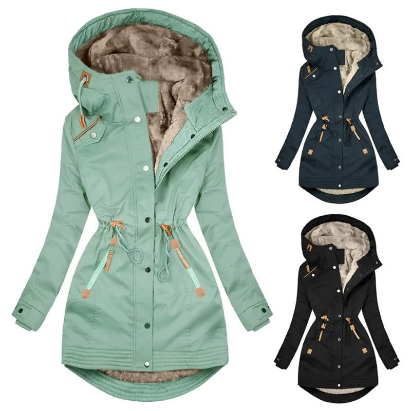 Women's Warm Fur Collar Long-sleeve Zipper Slim Jacket