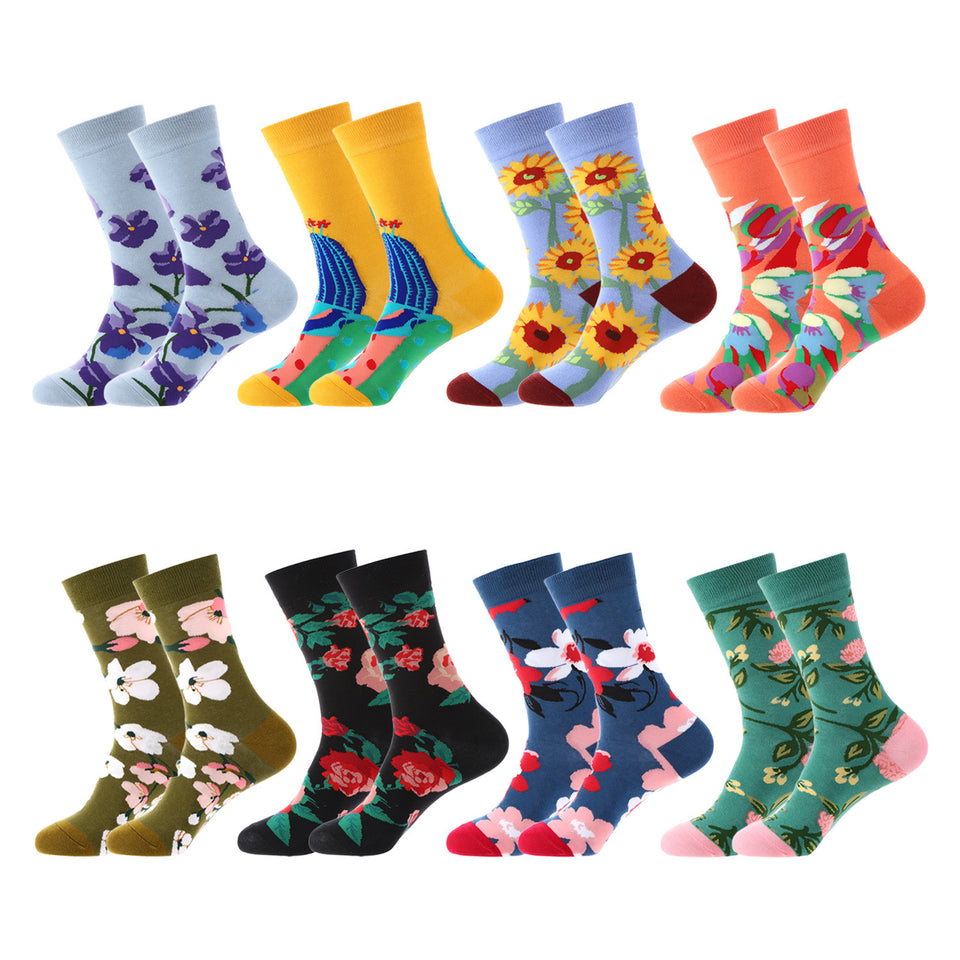 Autumn And Winter Flower Mid-calf Female Cotton Socks