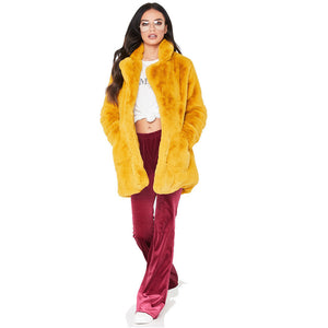 Faux Fur Coat Women Long Sleeve Warm Thick Wave Jackets Plus Size Coat Winter Black Yellow Rose Red Fur Coats Autumn