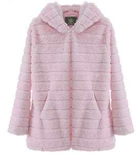 Plush padded hooded lady mink short fur coat