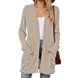 Solid Color Pocket Long Sleeve Bottoming Cardigan Knitwear