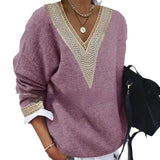 Long Sleeve Lace Collar Solid Color Knitted Sweater