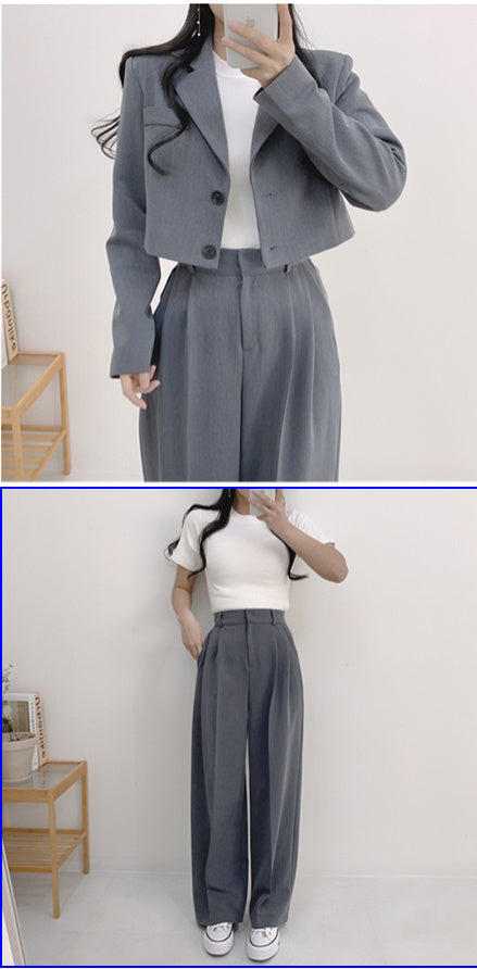 Women's Minimalist French Collar Jacket And Pants