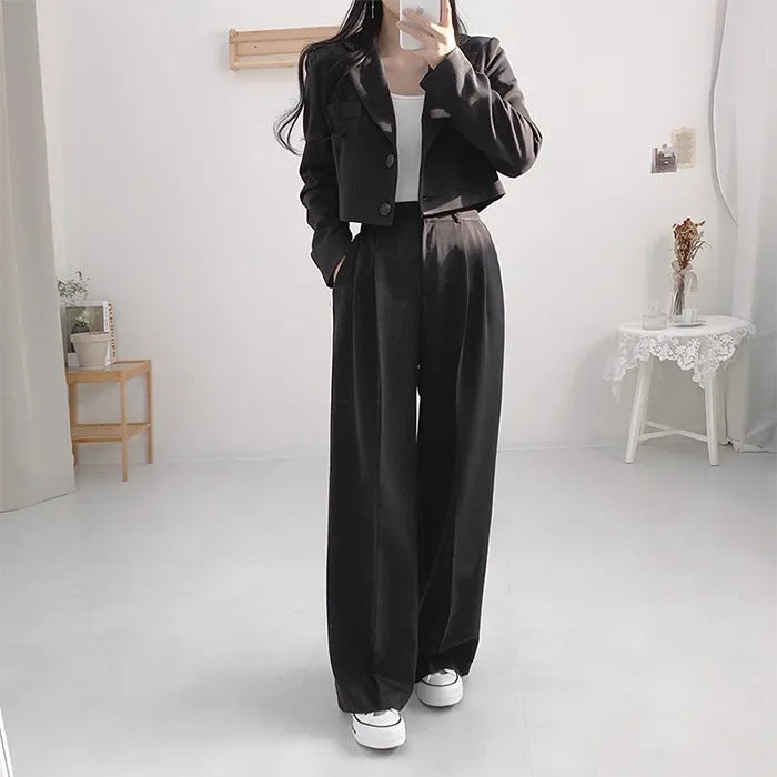 Women's Minimalist French Collar Jacket And Pants