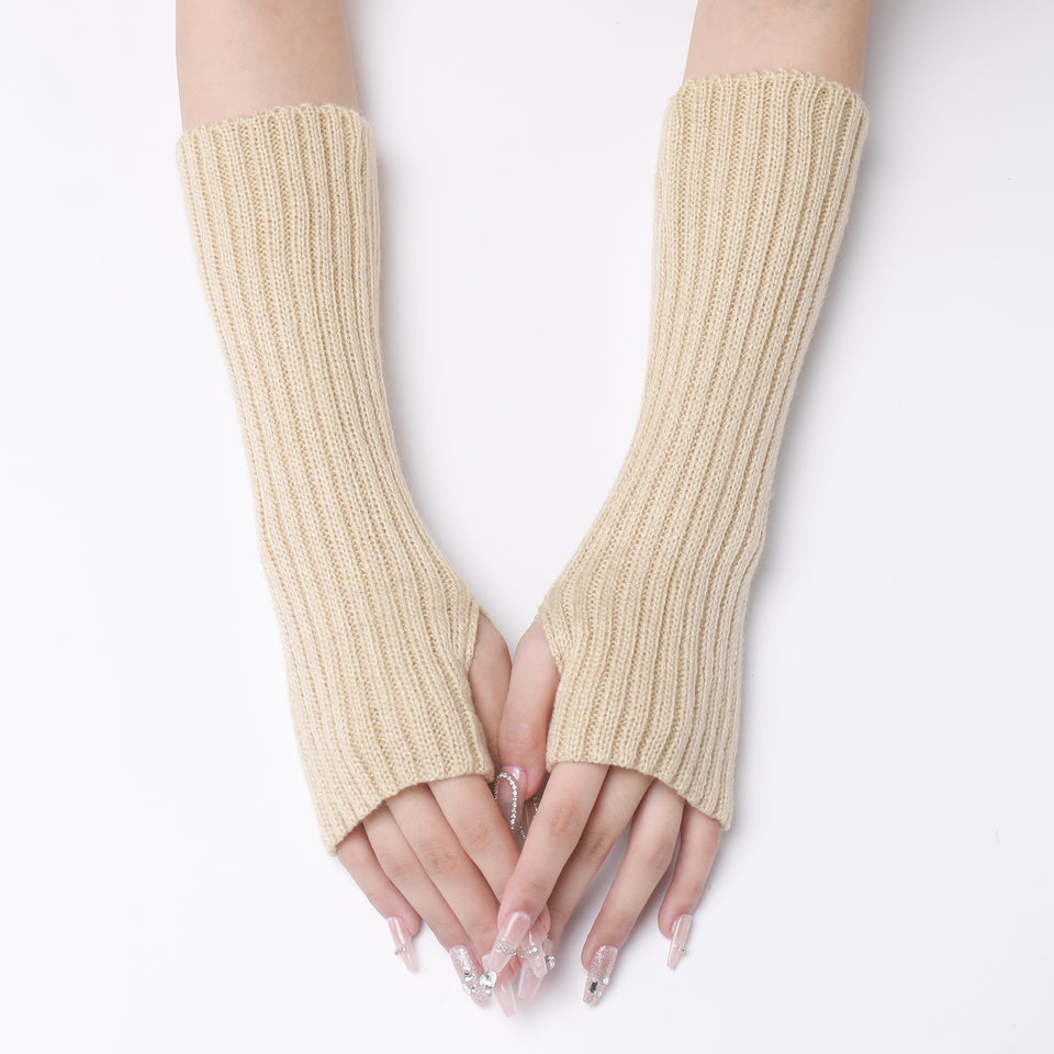 30-length Striped Gloves New Autumn And Winter Wool Sleeve Knitted Warm Fingerless Oversleeve