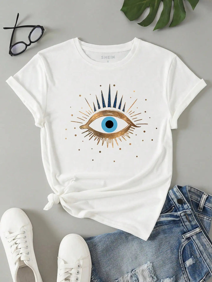 T-shirt Printing Casual Cute Eye Printing Short Sleeve