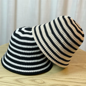 Sunshade Leisure Striped Knitted Dome Bucket Foldable Tide Bucket Hat