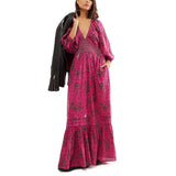 Lantern Long Sleeve V-neck Waist-slimming Women's Long Dress