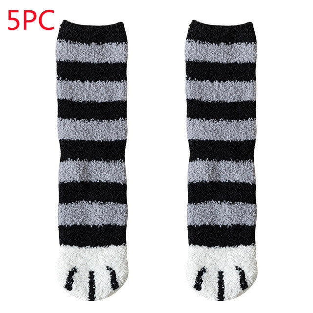 Women's Coral Fleece Cat Paw Pattern Kawaii Thick Warm Socks