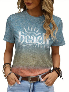 Multicolor Printing Round Neck Short Sleeve T-shirt