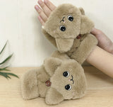 Plush Gloves Cartoon Cat Cute Half-finger Flip Warmth And Thicken