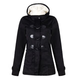 Women Warm Hooded Wool Double Button Coat