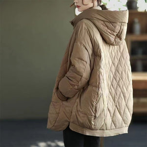 Diamond Lattice Artistic Loose White Duck Down Jacket