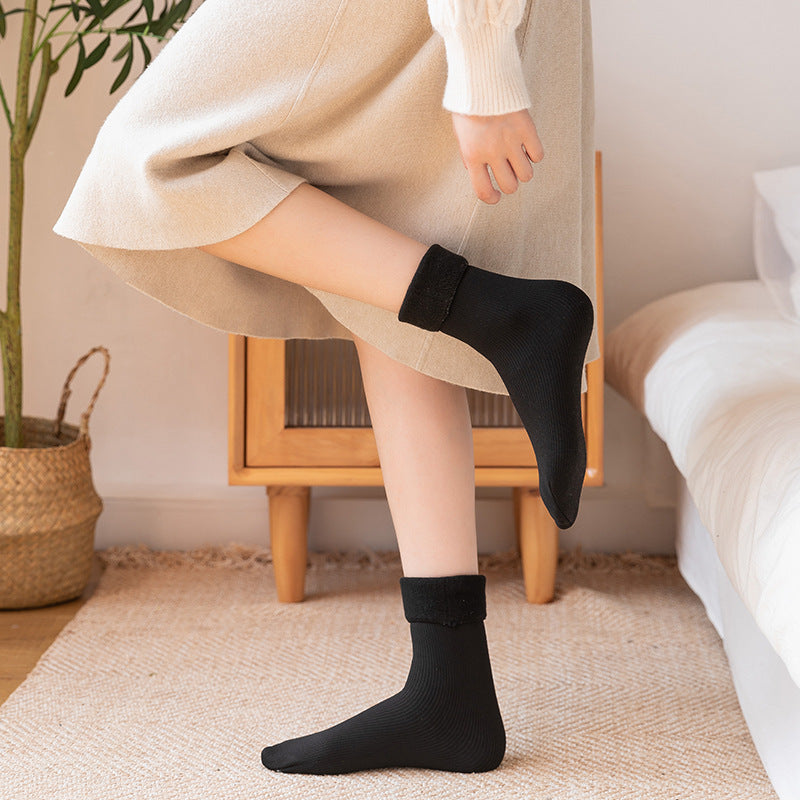 Women's Mid-calf Vertical Stripes Imitation Cashmere Fleece-lined Thickened Non-slip Warm Room Socks