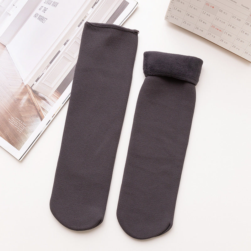 Women's Mid-calf Vertical Stripes Imitation Cashmere Fleece-lined Thickened Non-slip Warm Room Socks